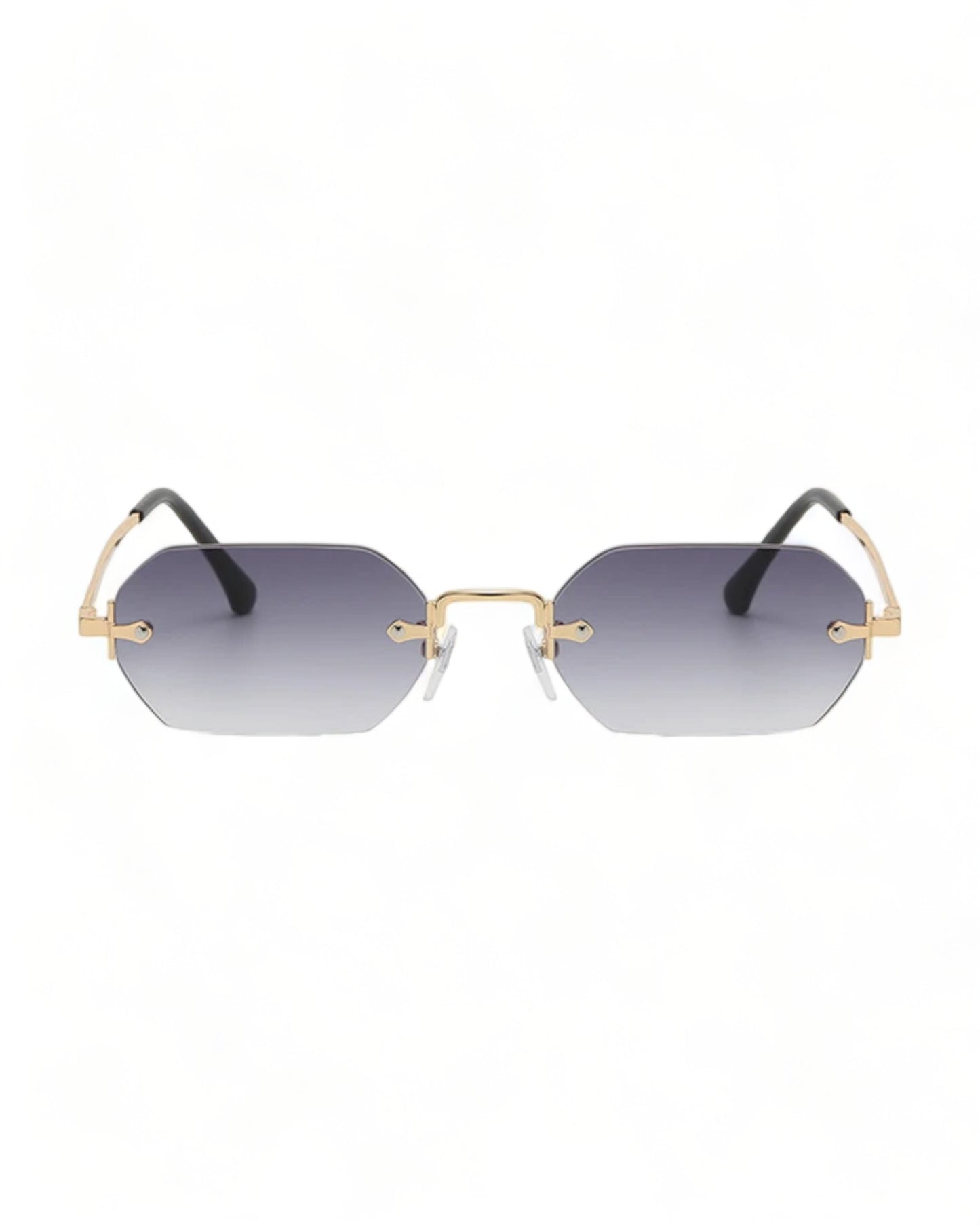 grey lens gold frame Rimless Hexagonal Sunglasses 