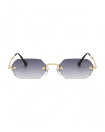 grey lens gold frame Rimless Hexagonal Sunglasses 