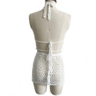halter sleeveless top and skirt set back-view in white crochet design