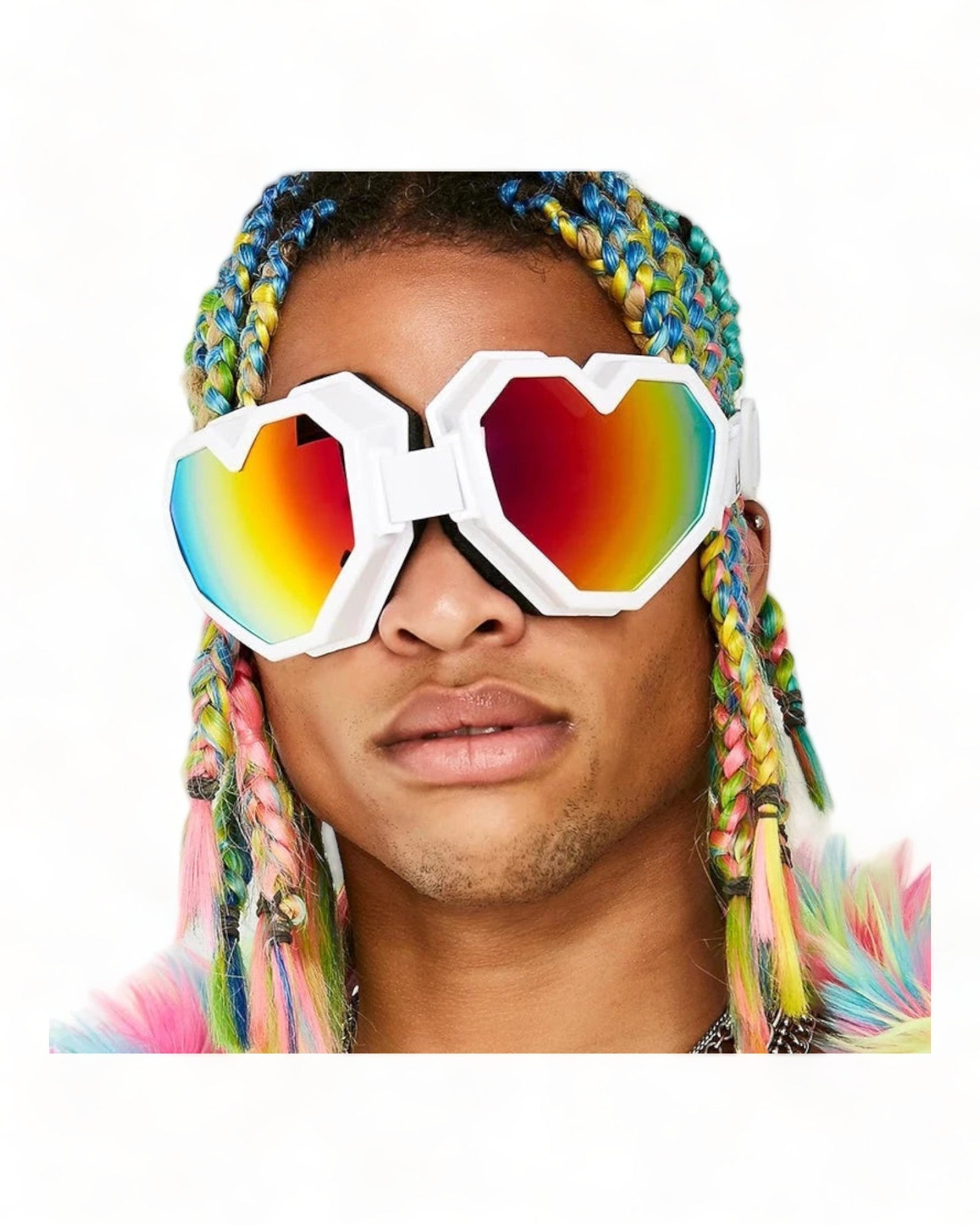 white Heart Shaped Goggle Sunglasses Steampunk Cyberpunk crystals Burning man Festival Rave