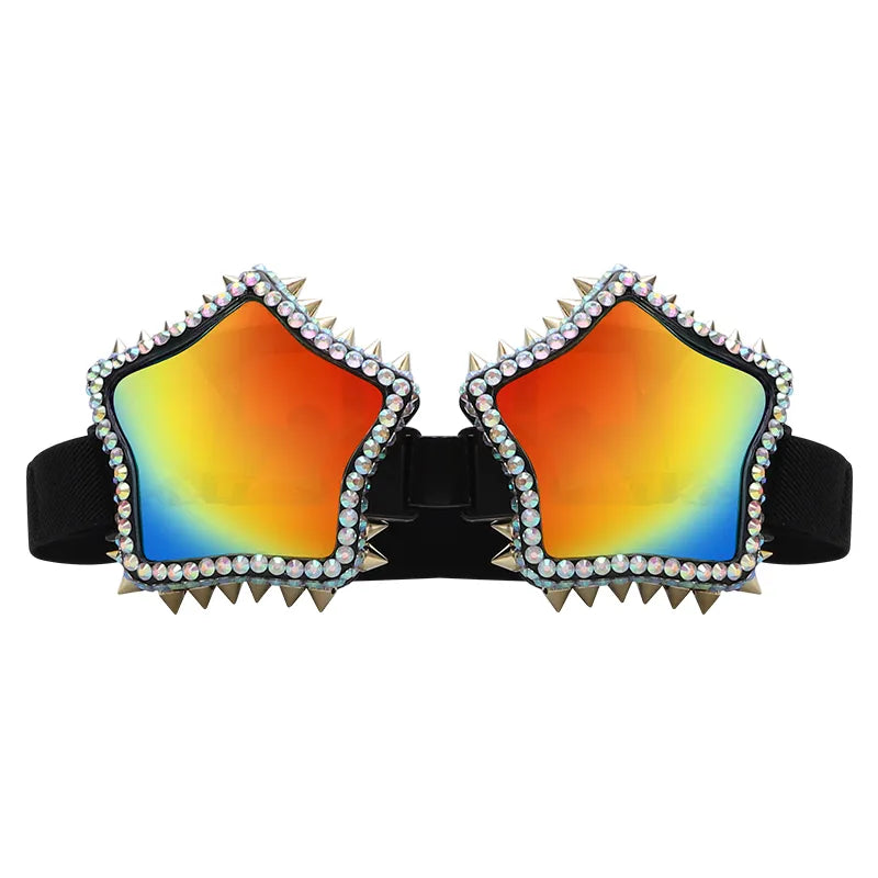 Heart Shaped Goggle Sunglasses Steampunk Cyberpunk Pink Black crystals  Burning man Festival Rave