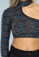  Holographic Reflective One Shoulder Crop Top