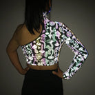  Holographic Reflective One Shoulder Crop Top