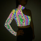  Holographic Reflective One Shoulder Crop Top