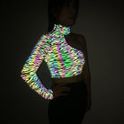  Holographic Reflective One Shoulder Crop Top