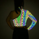  Holographic Reflective One Shoulder Crop Top