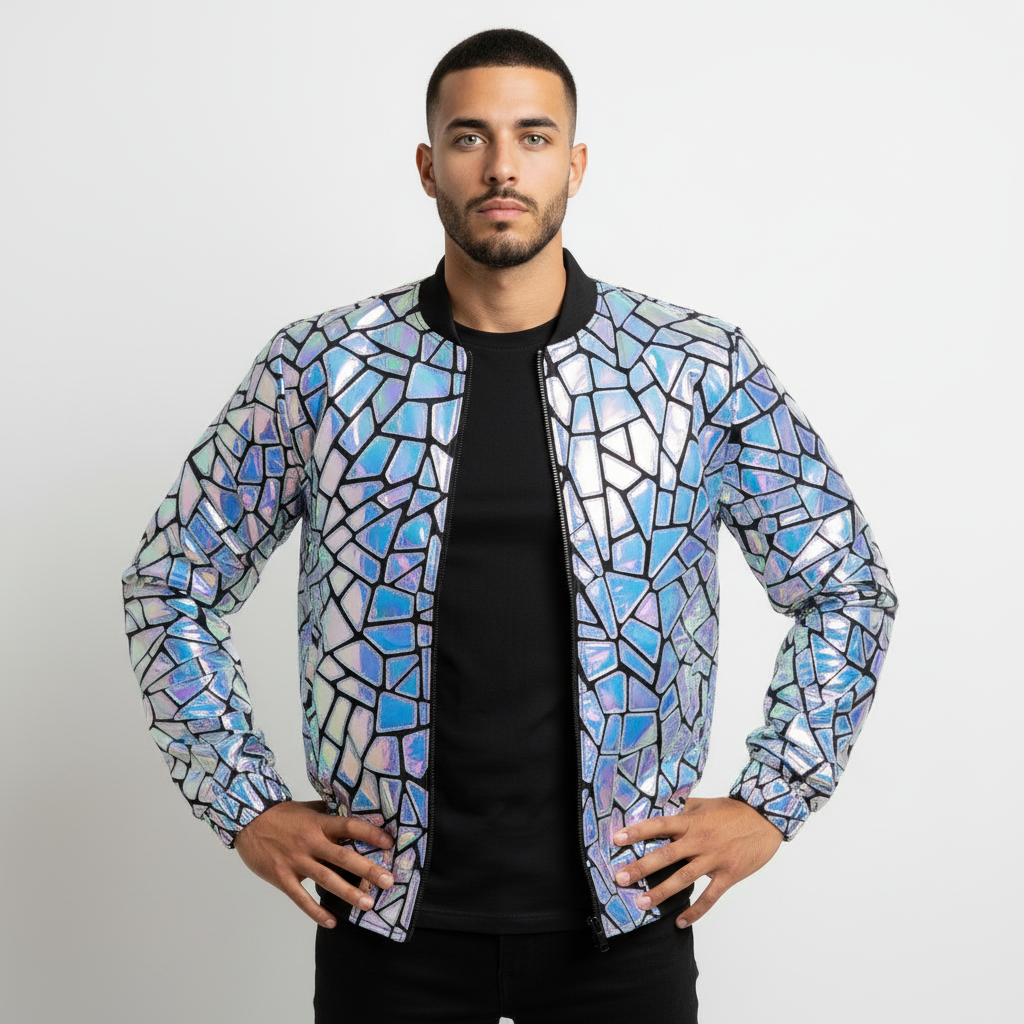 Veste à panneaux miroir géométriques holographiques Rocco
