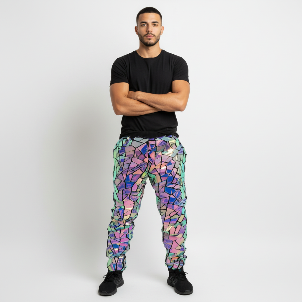 Rocco Holographic Geometric Mirror Panel Pants