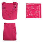 Fuchsia Kaia Star Costume Set: cropped lace-up vest, flared pants with side lacing, and paisley star bandana.
