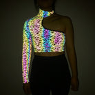 Mesh Holographic Reflective One Shoulder Crop Top