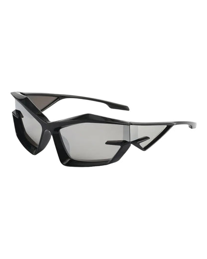 mirror lens black frame Giv Cut Futuristic Wrap Around Sunglasses