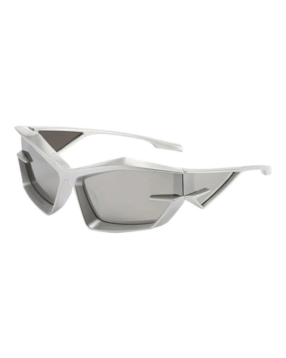 mirror lens silver frame Giv Cut Futuristic Wrap Around Sunglasses