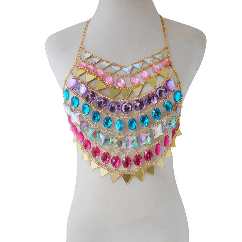 Multi Color- Gold Crystal Festival Tank Top