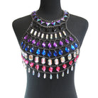 Crystal Festival Tank Top featuring a crystal-embellished design and metallic chain accents.
