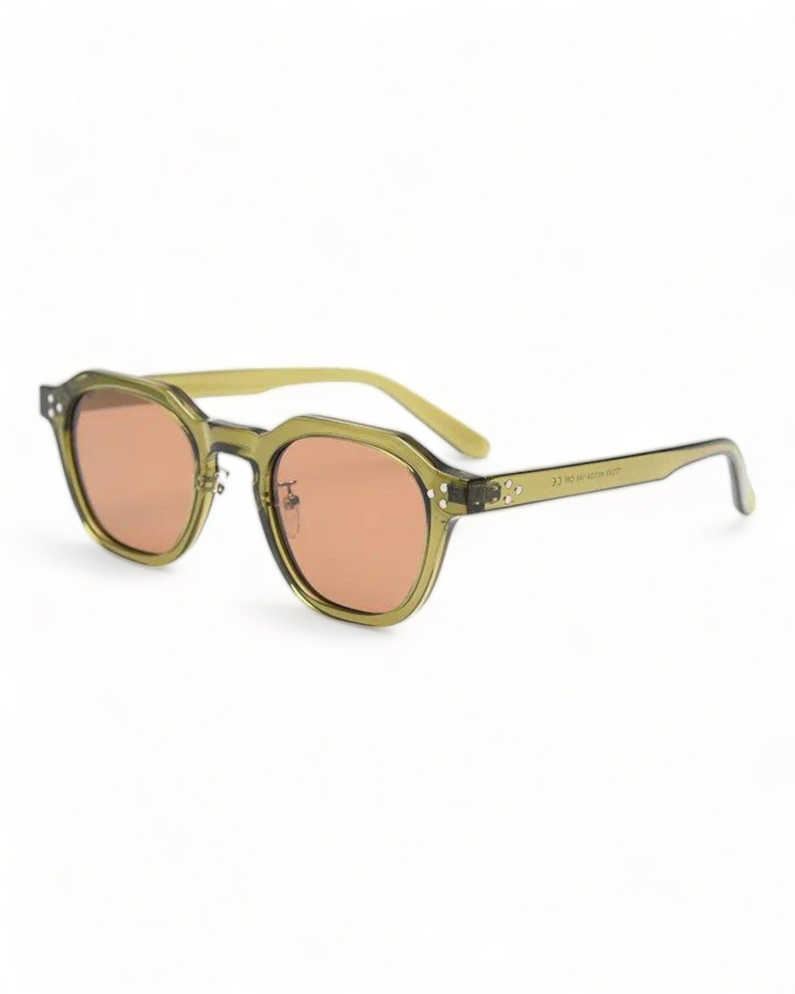 Retro Korean Style Polarized Polygon Sunglasses with unique yellow-green frame and brown lenses.
