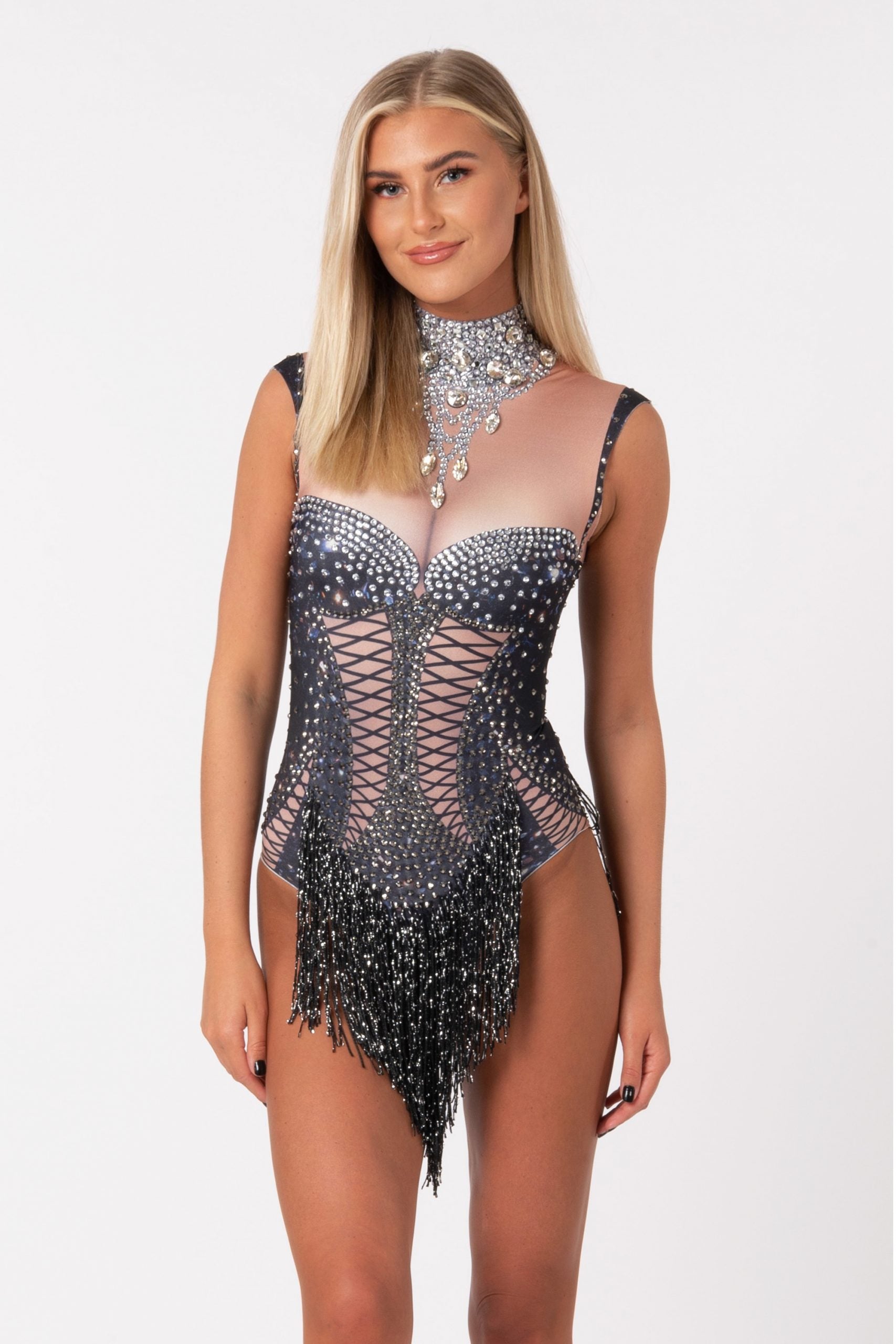 One Size Black Rhinestones Bodysuit