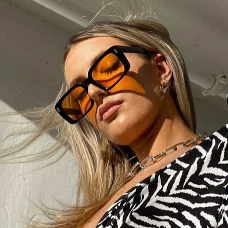 orange lens black frame Oversized Square Sunglasses