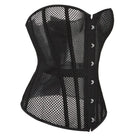 Overbust Corset in black hollow out mesh design featuring a sexy waist trainer style.
