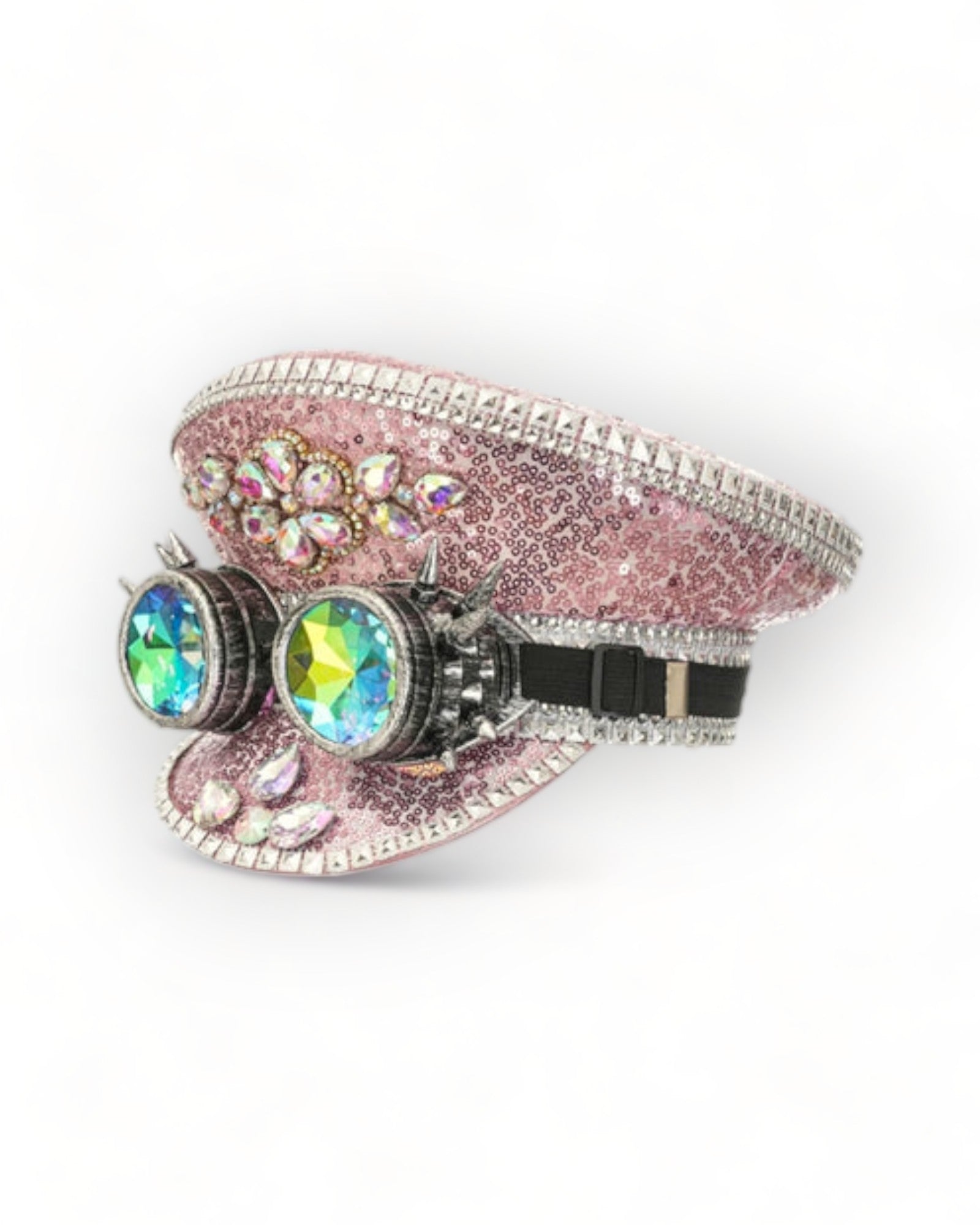 Pink Military Hat with Rhinestones and Kaledoiscope Sunglasses