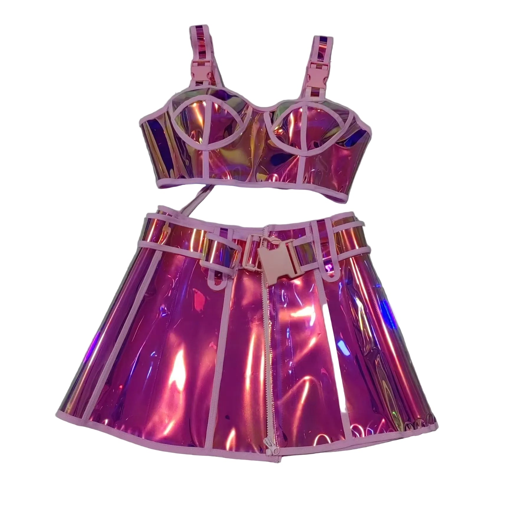 Pink Reflective Top and Skirt Set