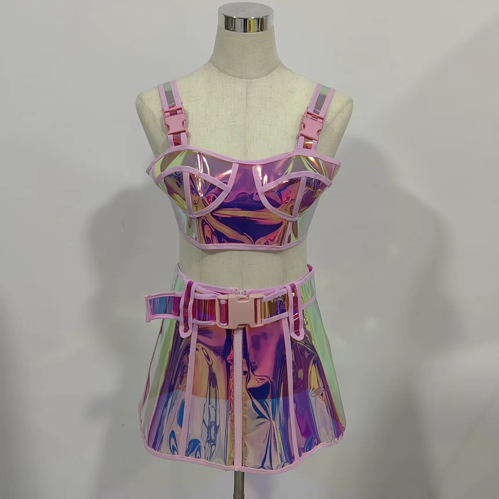 Pink Reflective Top and Skirt Set