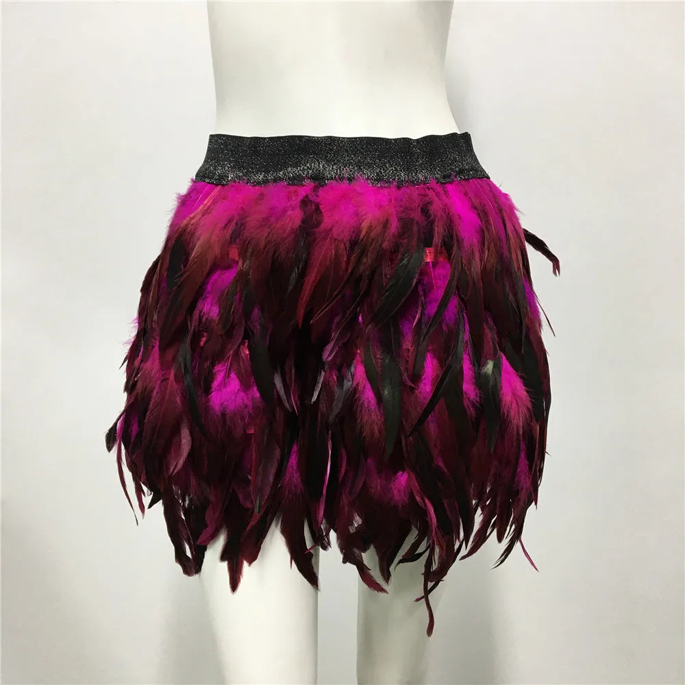 pink Feather Elastic Waist Skirt