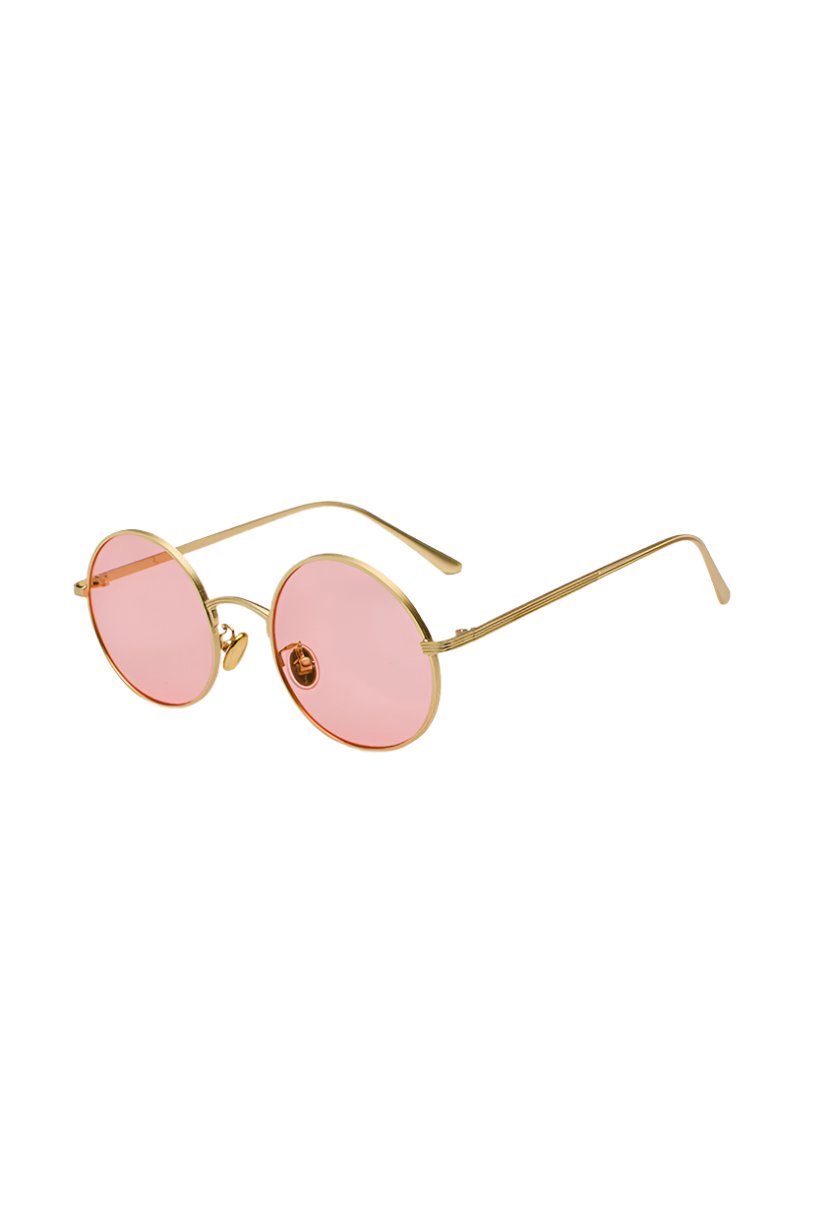 pink lens gold frame Metal Frame Round Sunglasses