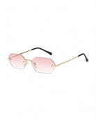 pink lens gold frame Rimless Hexagonal Sunglasses 
