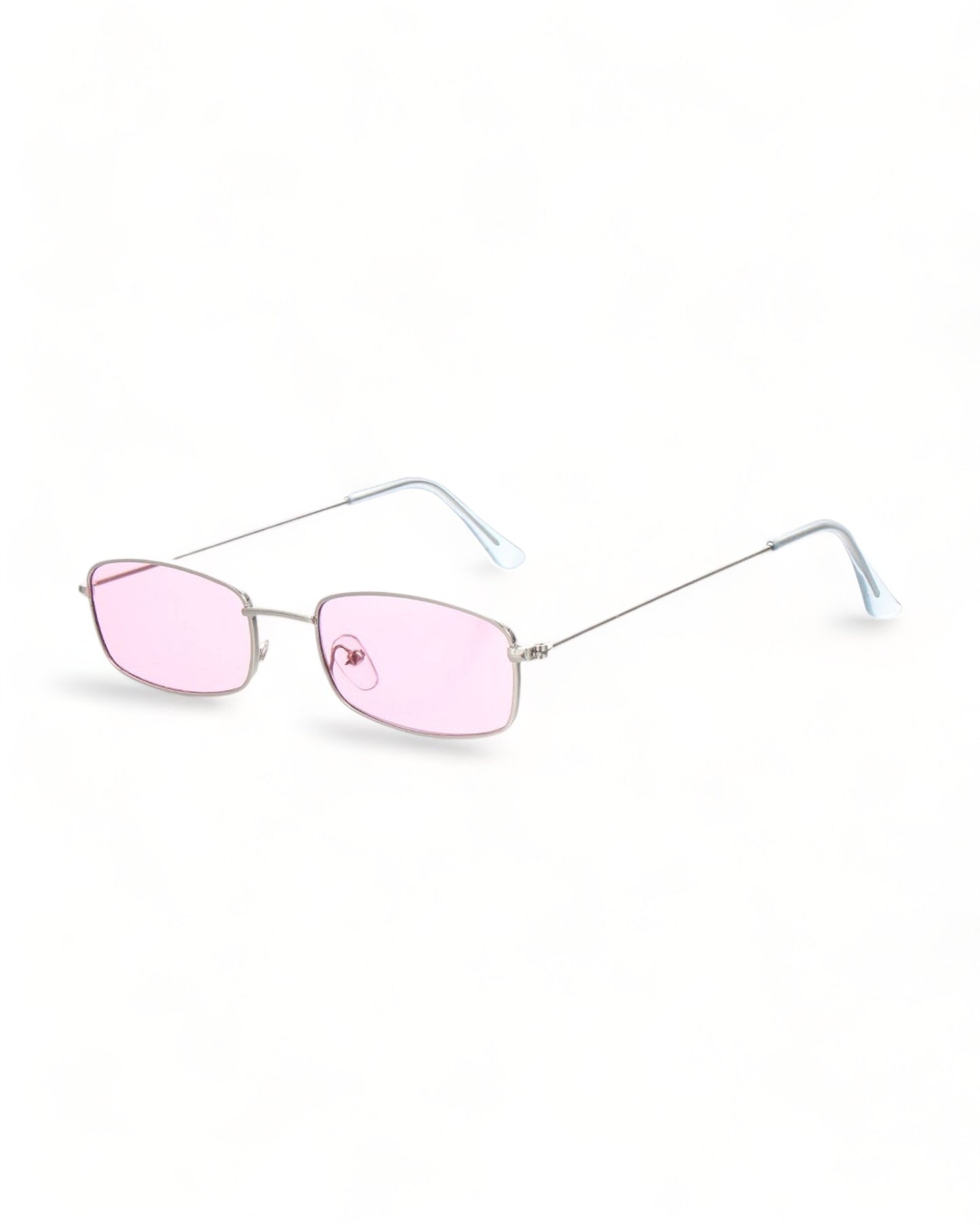 pink lens silver frame Skinny Narrow Rectangular Sunglasses