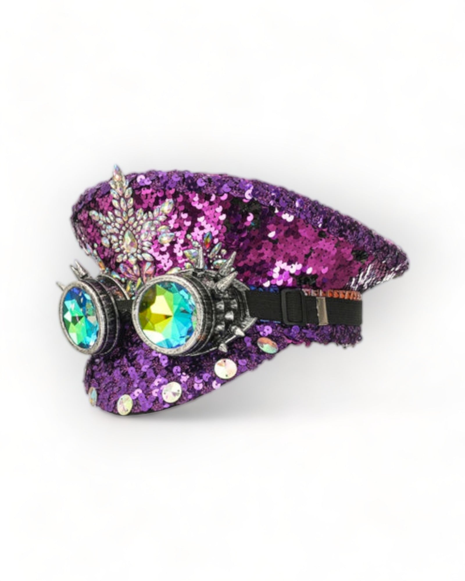 Purple Military Hat with Rhinestones and Kaledoiscope Sunglasses