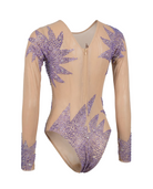purple star mesh bodysuit close-up view with sparkling rhinestones and playful tassels