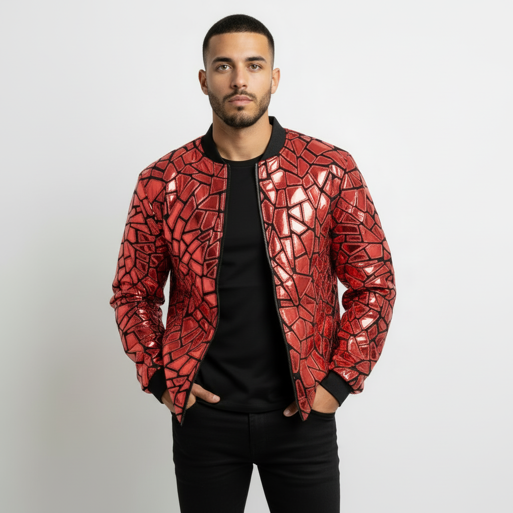 Veste à panneaux miroir géométriques rouge Rocco