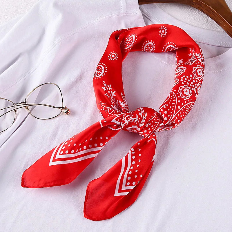 Satin Bandana in red with floral pattern, perfect for daily wear and festivals.