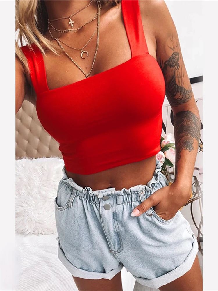 Red Square Neck Tank Top