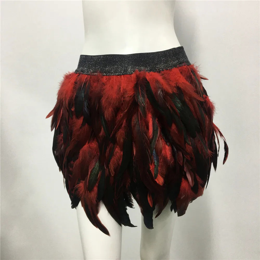 red Feather Elastic Waist Skirt