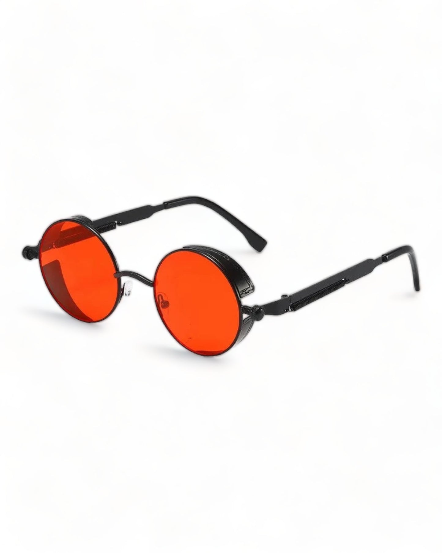 red lens black frame Round Steampunk Sunglasses