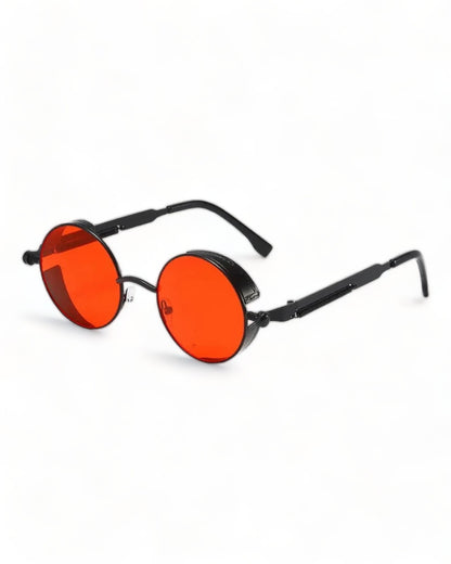 red lens black frame Round Steampunk Sunglasses