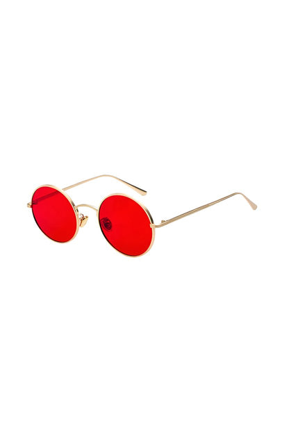 red lens gold frame Metal Frame Round Sunglasses