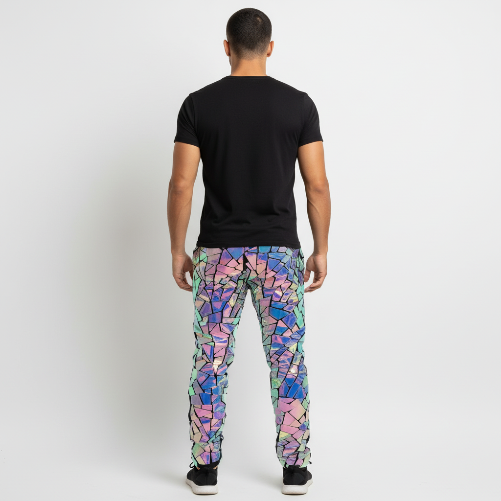 Rocco Holographic Geometric Mirror Panel Pants