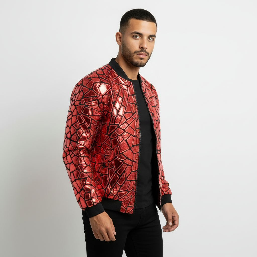 Veste à panneaux miroir géométriques rouge Rocco