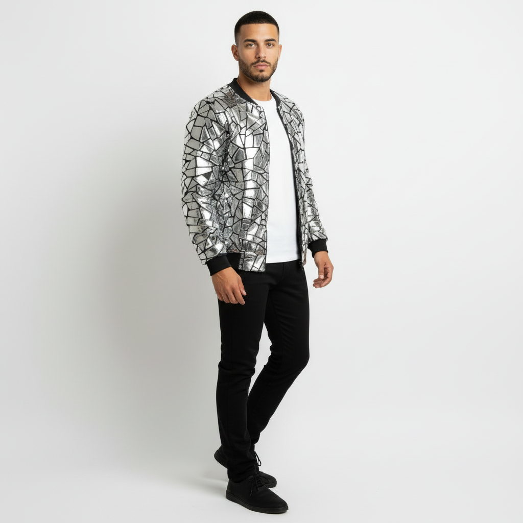 Veste à panneaux miroir géométriques argentée Rocco