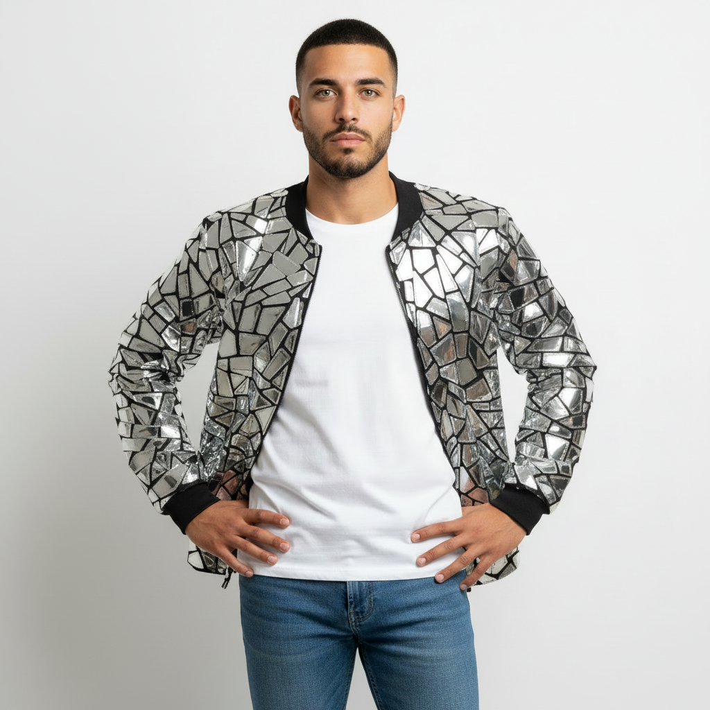 Veste à panneaux miroir géométriques argentée Rocco