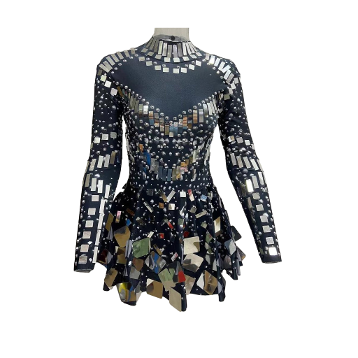 S Black Long Sleeve Sequin Rhinestone Mini Dress