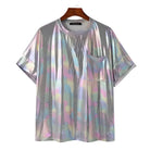Holographic Reflective T-Shirt featuring iridescent colors and a casual design, perfect for festivals.