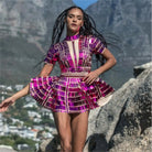 Sequin Rhinestone Festival Mini Dress featuring vibrant colors and a playful flared skirt design.