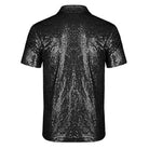 Men's black sequin short sleeve shirt, back view, showcasing all-over sparkle and relaxed fit.