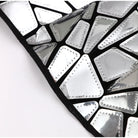 Close-up van glanzende metalen spiegel details op de stof van de Shiny Metallic Mirror Party Dress.