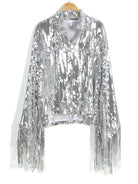 Silberne Paillettenjacke mit Quasten