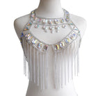 Crystal Festival Tank Top with crystal embellishments and silver chain accents, perfect for bold looks.