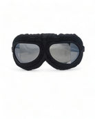 Vintage Steampunk Motorcycle Goggles with UV-400 protection and cushioned interior in black.